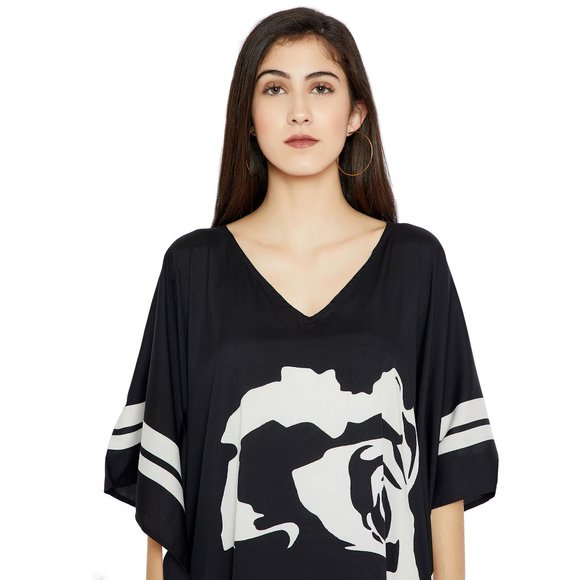 Women Floral Printed Kaftan Maxi Dress Black Moo Moos Cover Up by Gypsie Blu - Picture 5 of 9